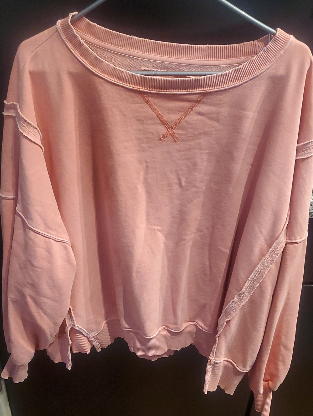 American Eagle Outfitters Dusty Pink Raw-Edge Pullover Sweatshirt